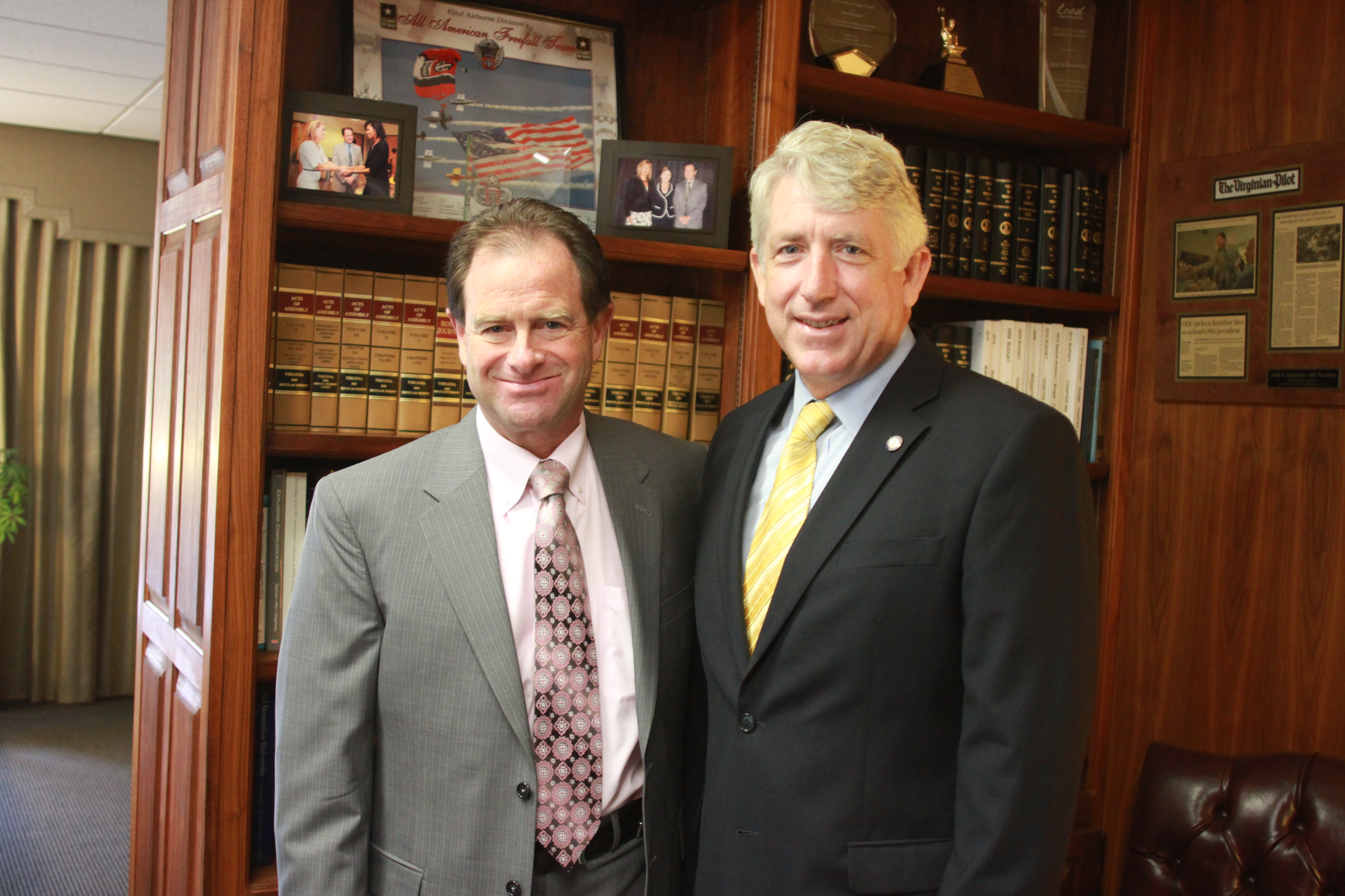 Photo of ODU President John Broderick with Attorney General of Virginia Mark Herring