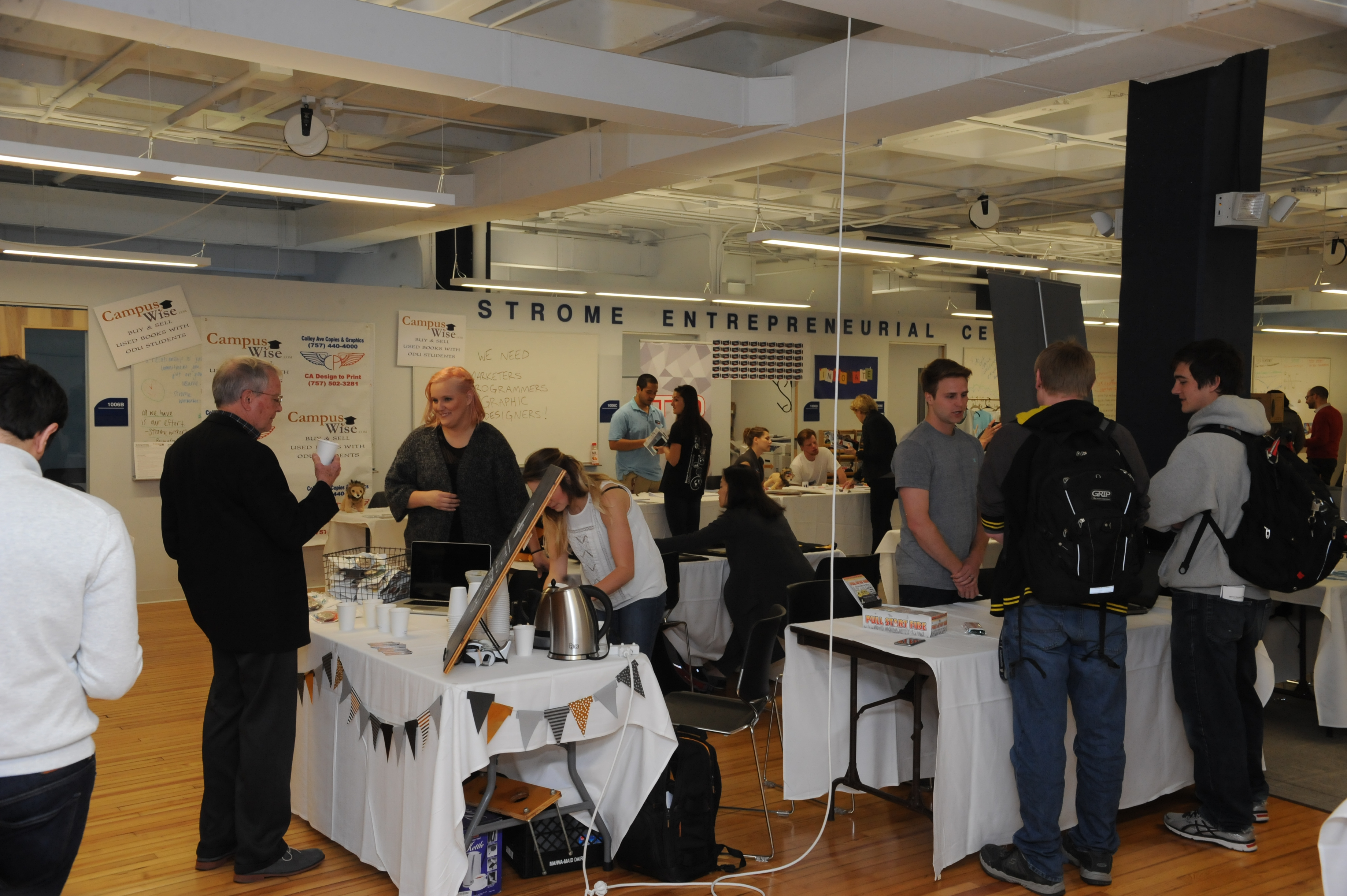 Photo of a company expo at the Strome Entrepreneurial Center