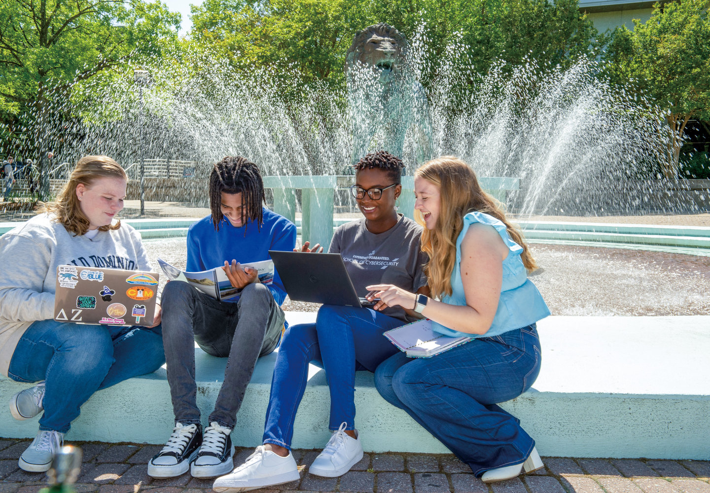 Students Studying by Fountain