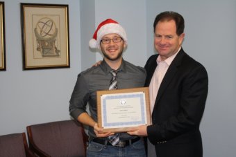 December, 2013, Employee of the Month Justin Mason receives 