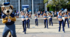 Big Blue and the Dynasty Dancers perform during the Homecoming Spirit Rally. Photo Chuck Thomas/ODU