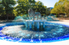 One Homecoming tradition is to dye the water blue in the fountain. Photo Chuck Thomas/ODU
