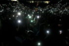 To start the 2019 Student/Family Welcome and Spirit Rally, freshmen and their families were asked to turn on their cell phone lights.  Photo David B. Hollingsworth/ODU