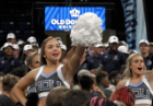 Cheerleaders keep the crowd fired up for the freshmen's spirit rally. Photo David B. Hollingsworth/ODU