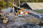 Foreman Field, with its clamshell-like seating, was considered the finest stadium in Virginia when it opened on Oct. 3, 1936. The Monarchs played their final football game in the stadium on Nov. 17, 2018, a 77-14 victory over Virginia Military Institute. Two days later, subcontractors began a $67.5 million renovation that will culminate on Aug. 31, when ODU plays Norfolk State at the new Kornblau Field at S.B. Ballard Stadium. Photo Chuck Thomas