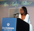 Ruby Milteer, better known as Miss Ruby, thanks a gathering of family, friends and co-workers at Webb Center. The event marked her 50 years of service at ODU. Photo David B. Hollingsworth/ODU