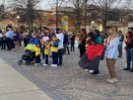 Approximately 100 people turned out for the Solidarity for Ukraine vigil on Kaufman Mall. Photo Amber Kennedy/ODU