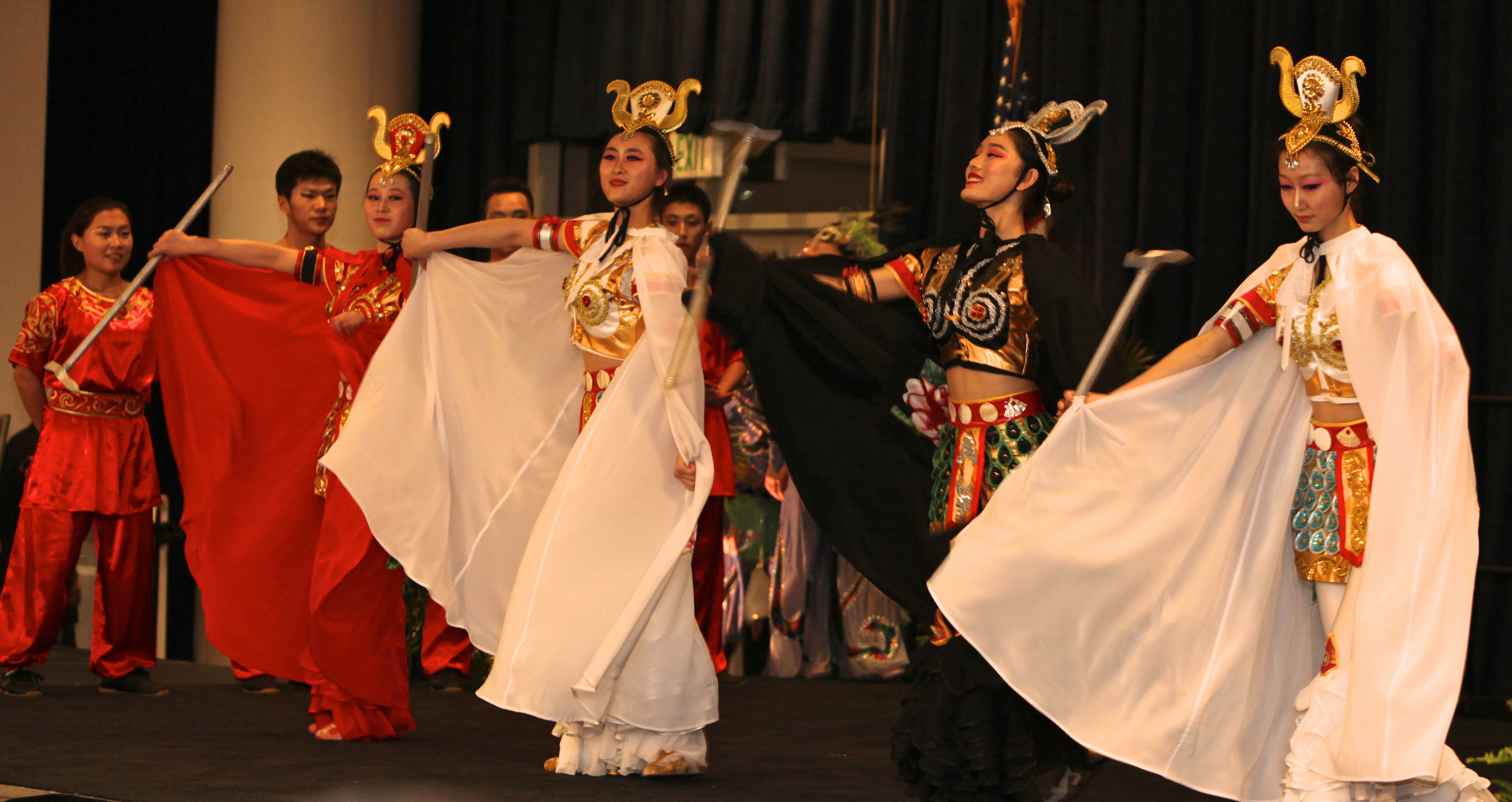 Picture of Chinese dancers performing at ODU Confucius Institute opening ceremonies.
