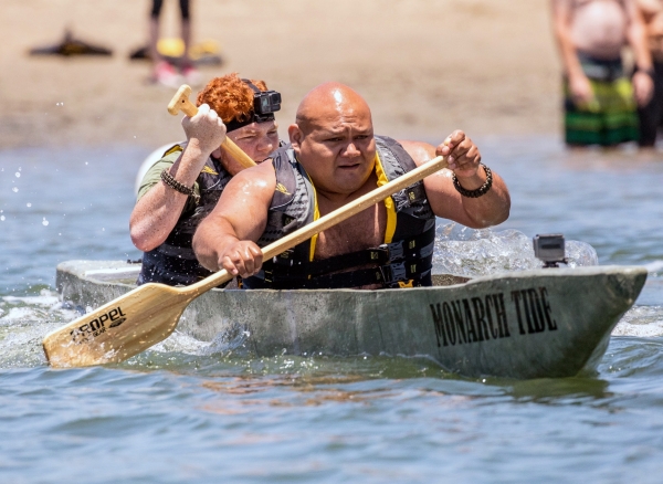 ODU concrete canoe team members race to the finish in one of several races at the National Concrete Canoe competition in San Diego, Ca. 