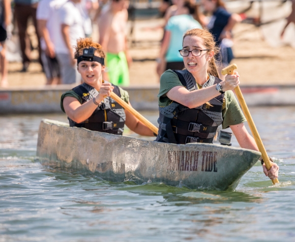 ODU concrete canoe team members compete in the female endurance race at the National Concrete Canoe competition in San Diego, Ca. 