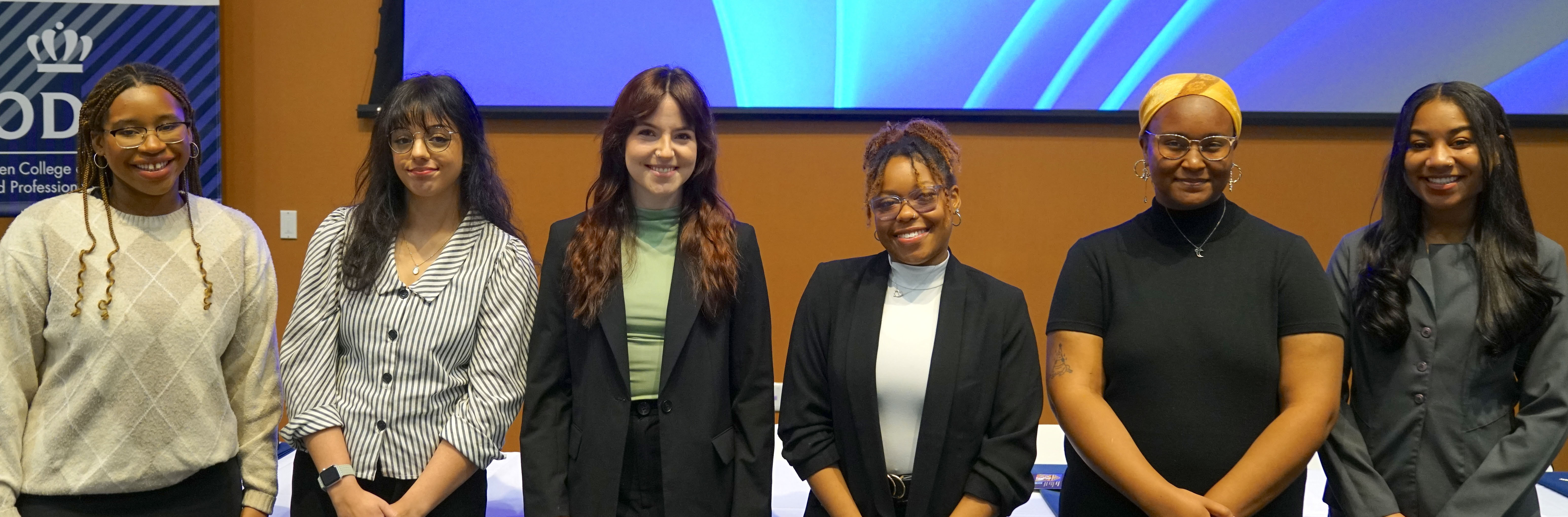 A student panel from the Department of Communication and Theatre Arts' Senior Experience and Internship 5th Anniversary and "The Vessel" Launch Party.