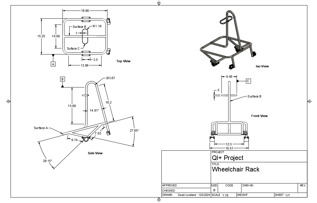 The schematics of the wheelchair attachment for a handcycle.