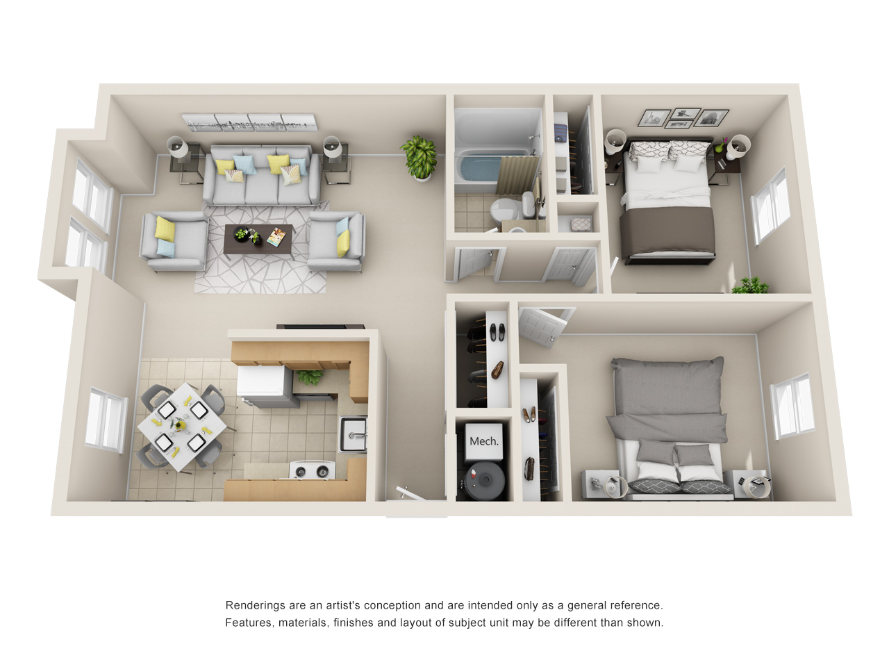 Floor plan of two bedroom apartment.