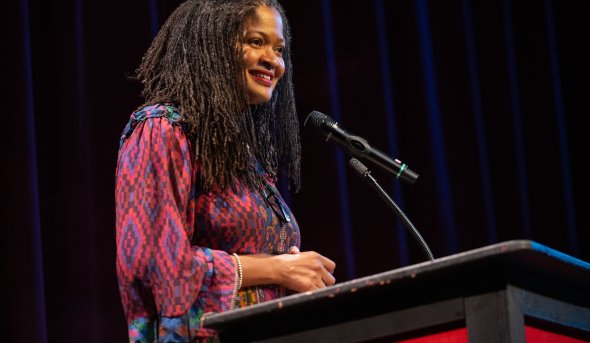 Dolen Perkins-Valdez speaks at ODU’s 47th annual Literary Festival.