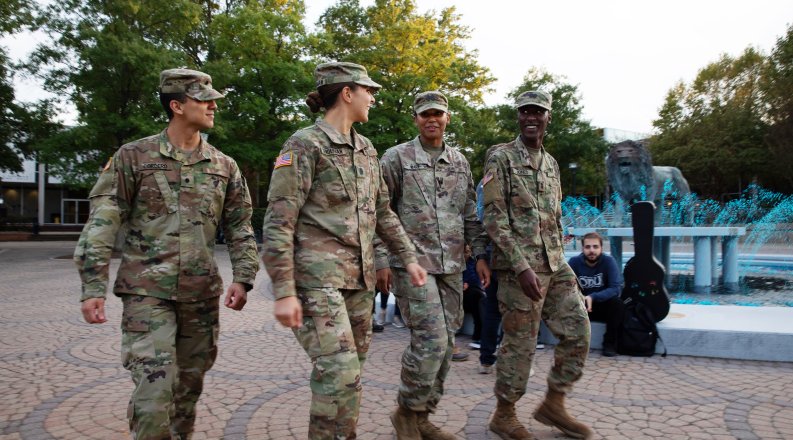 Military students on a college campus