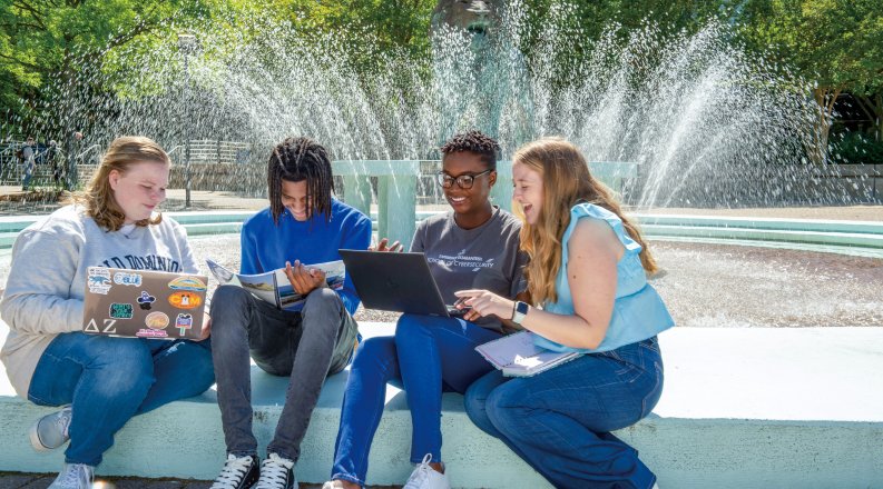 Students By the Fountain