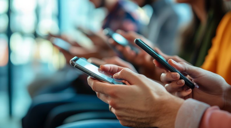 A closeup of hands texting