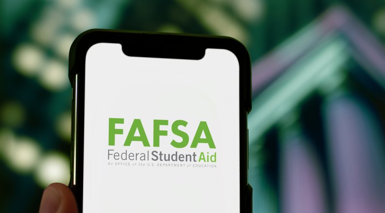 mobile phone with FAFSA Federal Student Aid logo