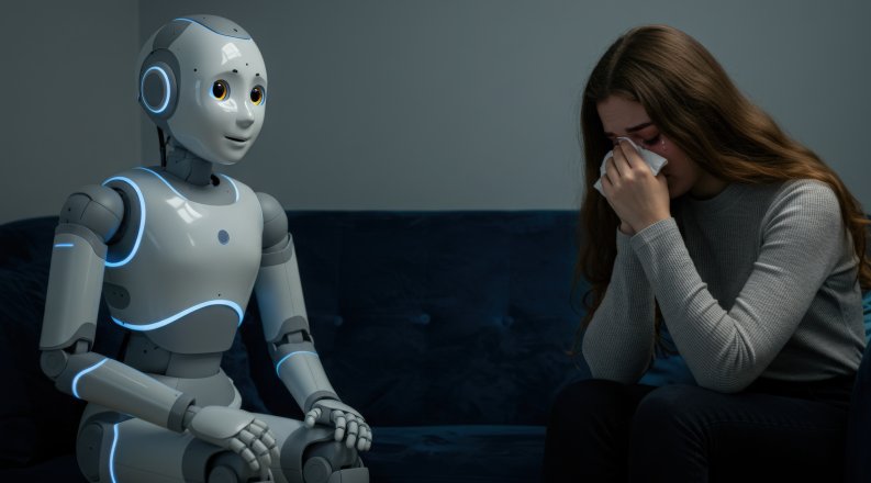 AI chatbot with a crying person