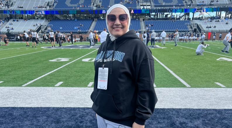 student in the end zone