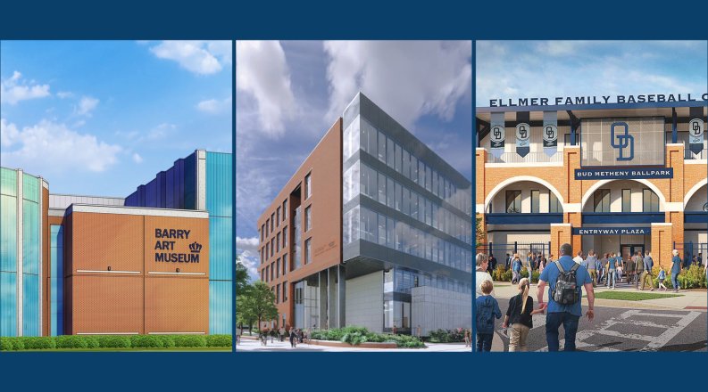 Three renderings of buildings 