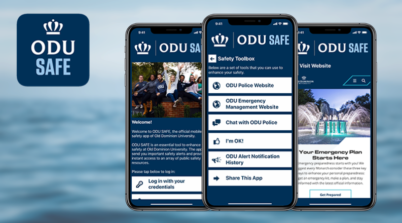 images of ODU Safe app pages
