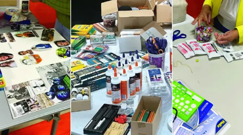 Collage of art materials supplies