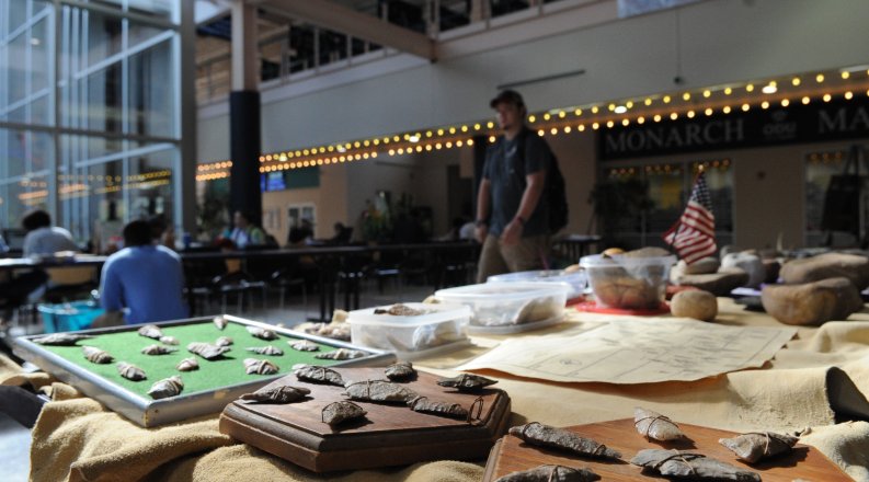 Photo of a table with traditional Native American items on it.