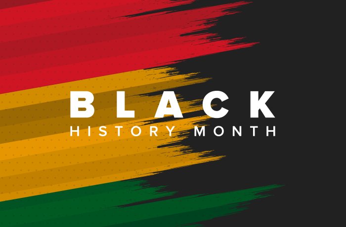 Red, yellow and green banner that reads "Black History Month"