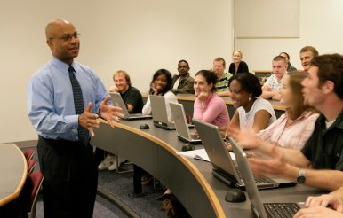 Professor lecturing in hall