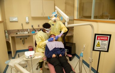 Person getting laser work