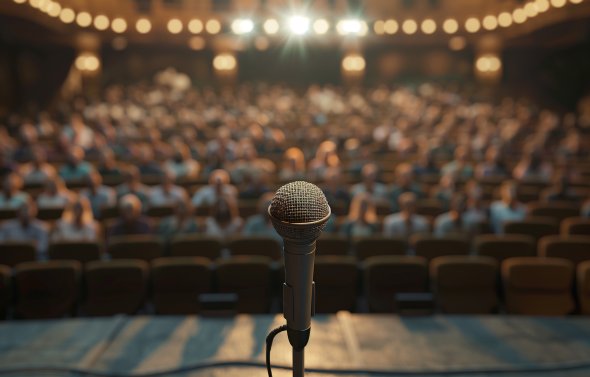 Microphone in front of a crowd