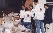 Society of Physics students sport T-shirts reading “Sometimes bad things happen to good pumpkins” for the 2000 Pumpkin Drop.