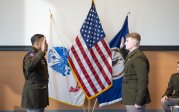 An Army ROTC student is sworn in.