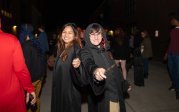 Two students in halloween costumes. 