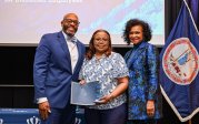 President Brian O. Hemphill and Vice President September Sanderlin with Monarch Values Award winner Amanda Thomas at the Monarch Milestones Celebration on April 10, 2025.