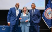 with Monarch Values Award winner Dr. Krista Harrell at the Monarch Milestones Celebration on April 10, 2025.