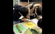 Students measuring electromagnetic spectrum of a banana.