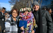 A student and their family celebrate outside Chartway Arena.