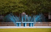 Dyeing the water blue at the Monarch fountain is a Homecoming tradition. Photo Chuck Thomas/ODU