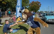 ODU's mascot Big Blue greets fans.