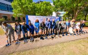 Pres Hemphill, Provost, Dean Gail Dodge, and Norfolk City Council members breaking ground at groundbreaking event.