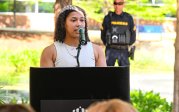 Lauren Moses, Biomedical sciences student, speaking at groundbreaking event.