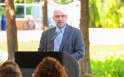 Interim Provost Brian Payne speaking at groundbreaking event.