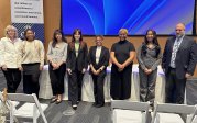 Student panelists pose with Dean Delbrugge and Provost Payne at the Senior Experience and Internship Fifth Anniversary Party.
