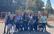 students at a pumpkin farm