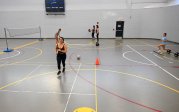 A group of women participate in different exercises.