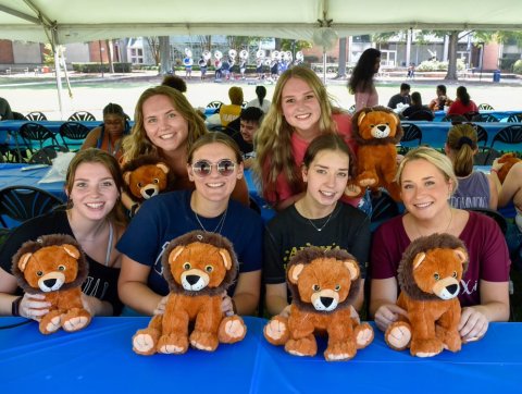 Students with stuffed animals