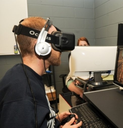 Student using virtual reality headset
