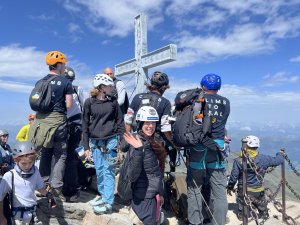 Group standing on top of a mountain